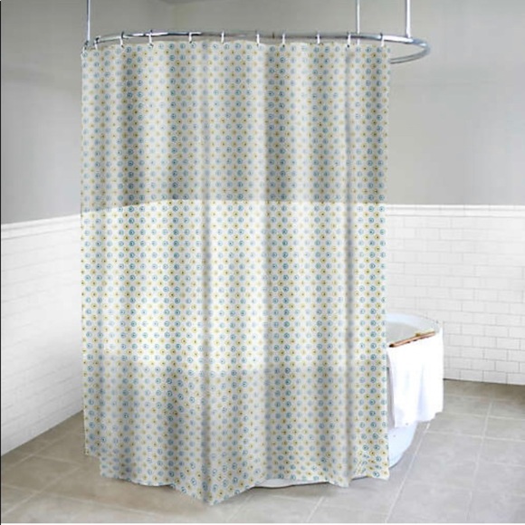 Dot Azure Shower Curtain in Yellow Metal Grommets - Picture 1 of 1